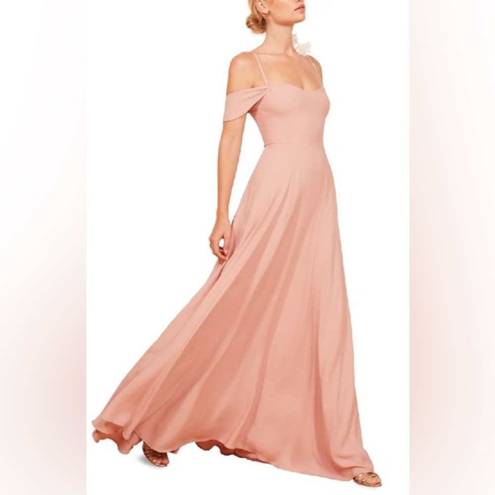 Reformation Poppy Off the Shoulder Dress in Blush Pink